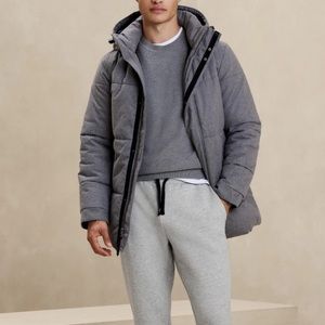 Banana Republic Jacket Mens Size M Hooded Puffer Long Parka Full Zip Gray NEW